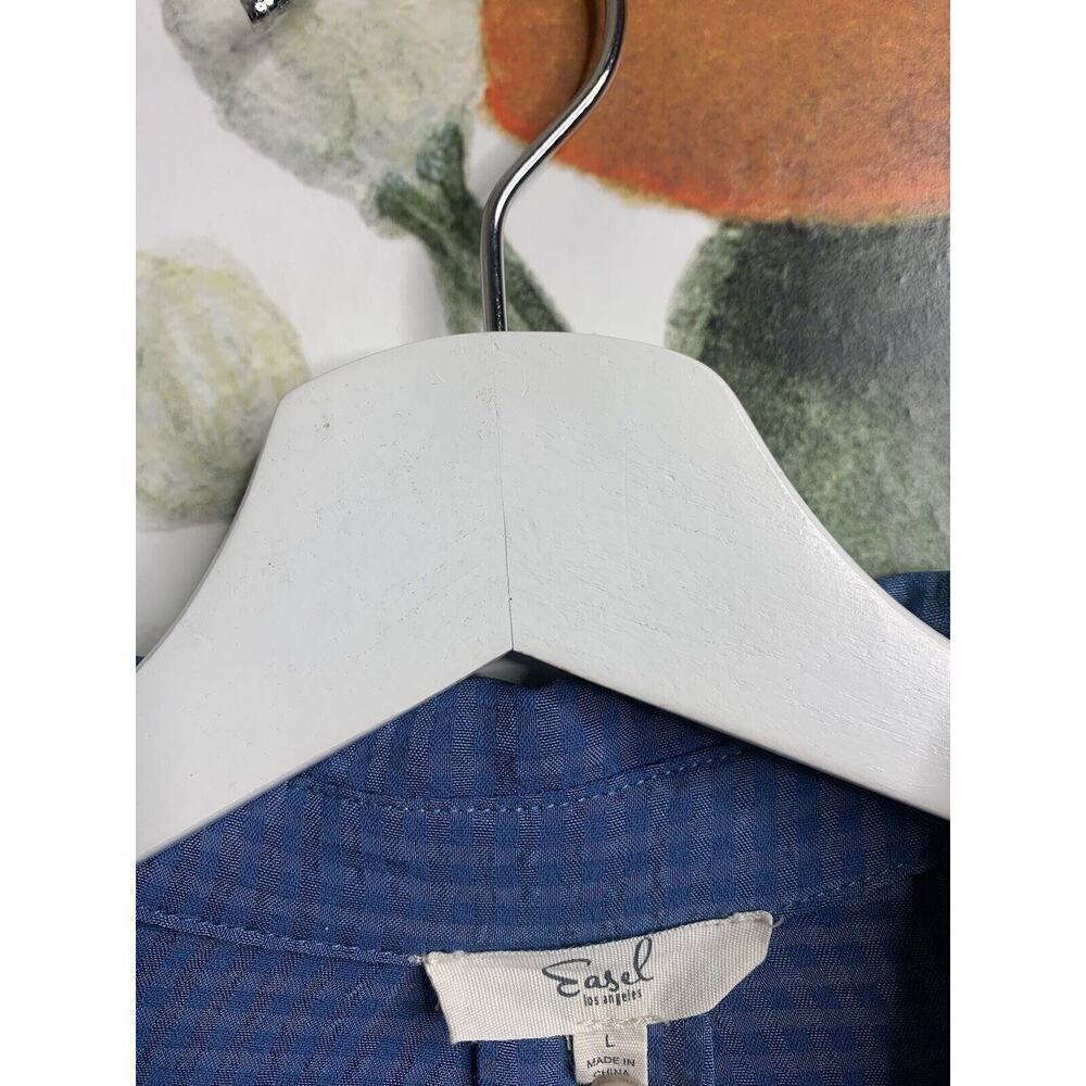 Easel Large Blue Printed Button Front Long Sleeve… - image 5